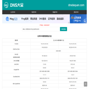全國DNS服務器IP地址大全